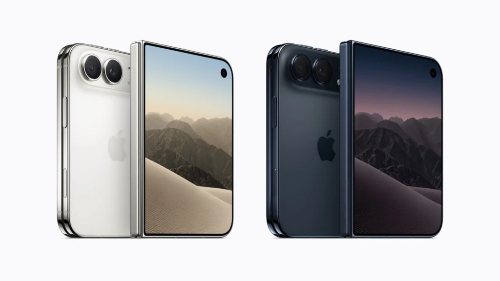 iPhone Duo in Star White and Night Sky, each shown from the back and opened from the front