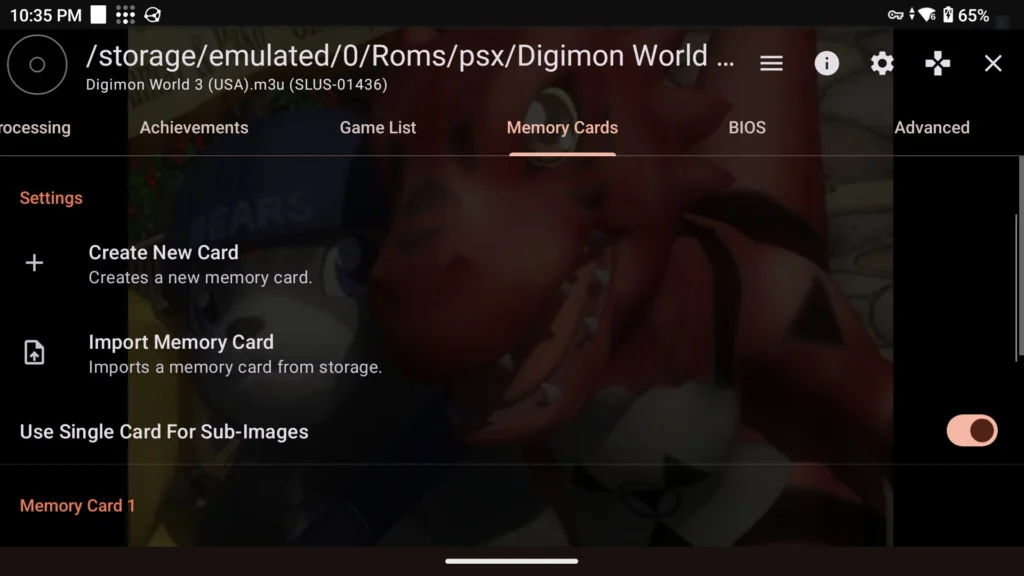 DuckStation settings, Memory Cards tab