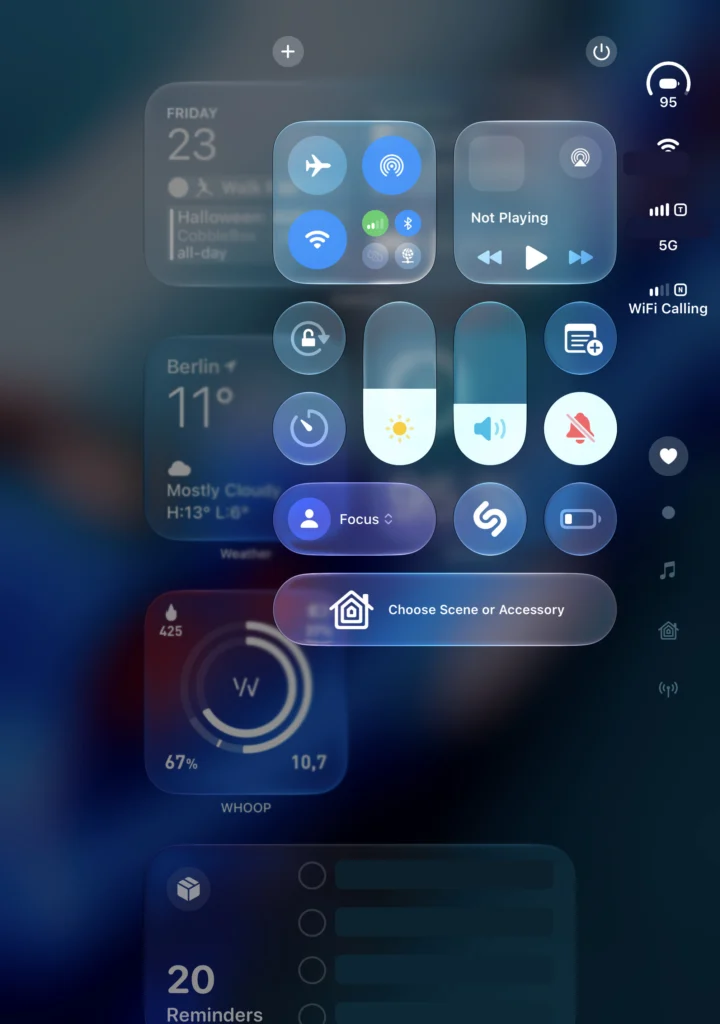 Control Center on the unfolded iPhone Duo in portrait