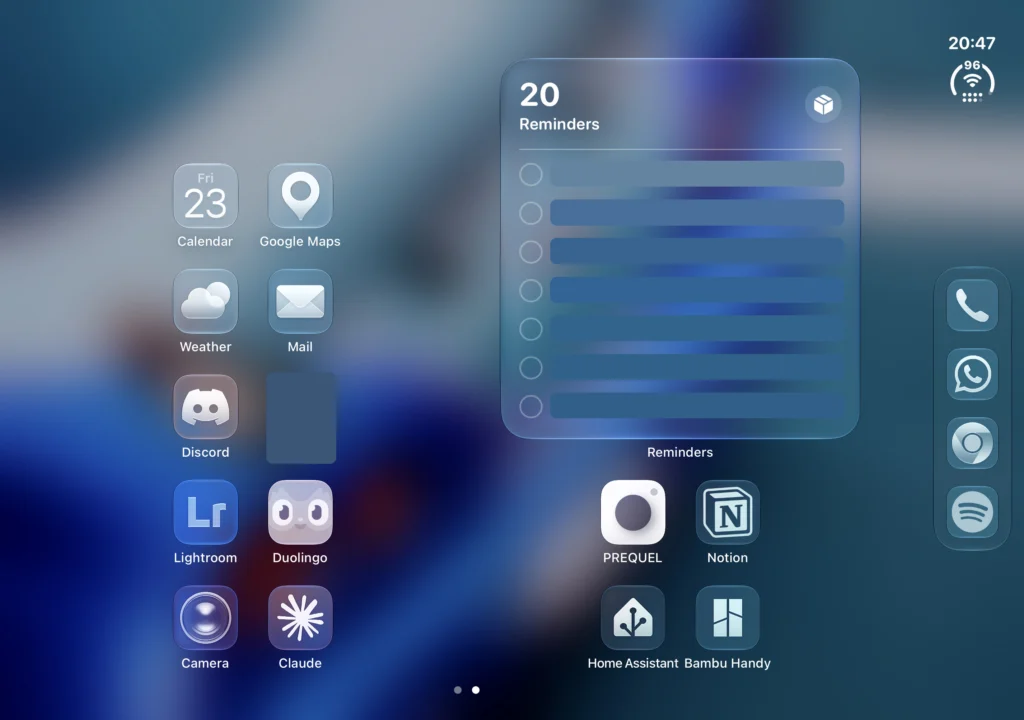 Unfolded iPhone Duo: apps on the left, Reminders widget on the right