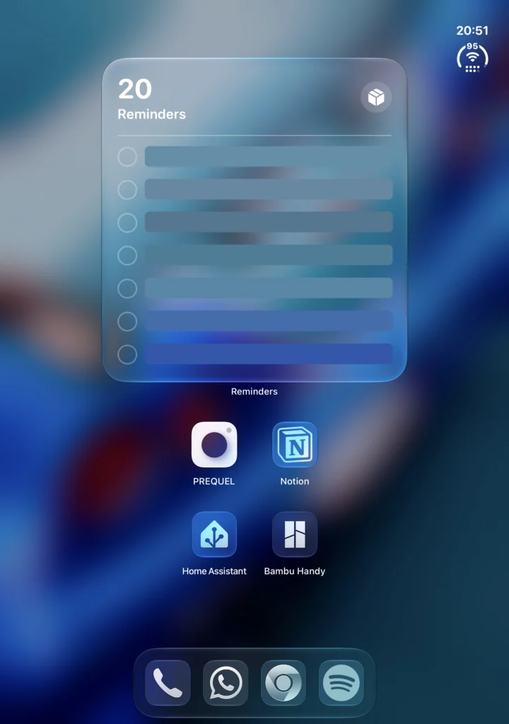 Unfolded iPhone Duo in portrait with the Reminders widget and apps