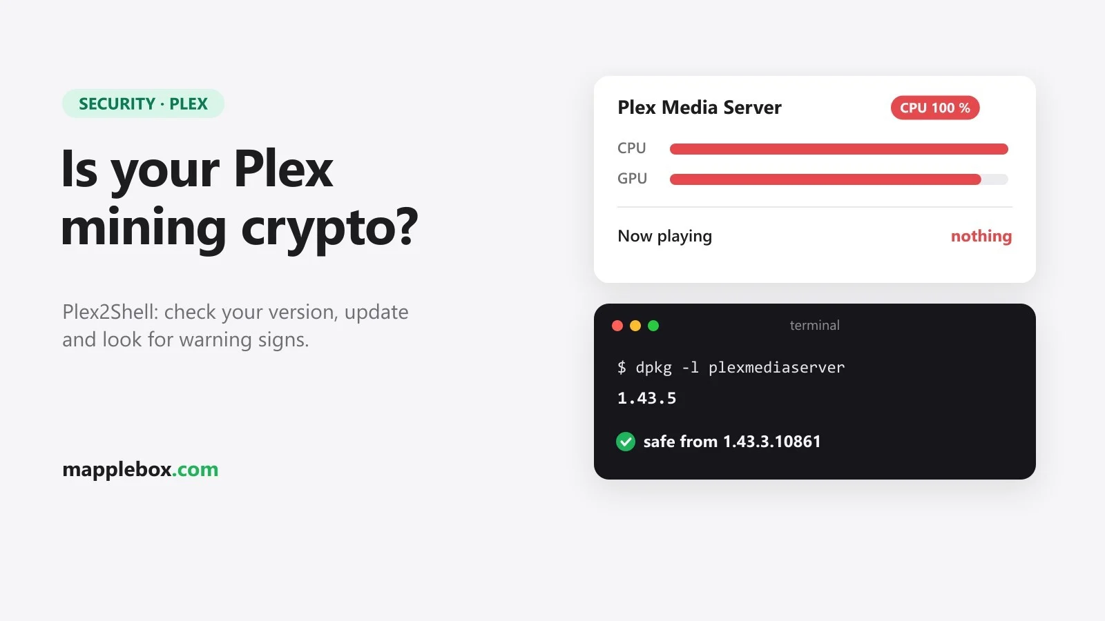 Plex server at 100 percent CPU and version check in the terminal
